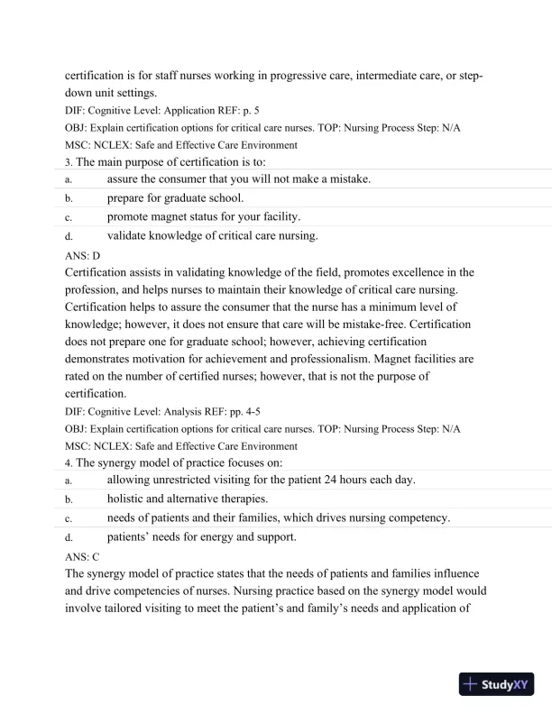 Test Bank For Introduction To Critical Care Nursing, 6th Edition - Page 3 preview image