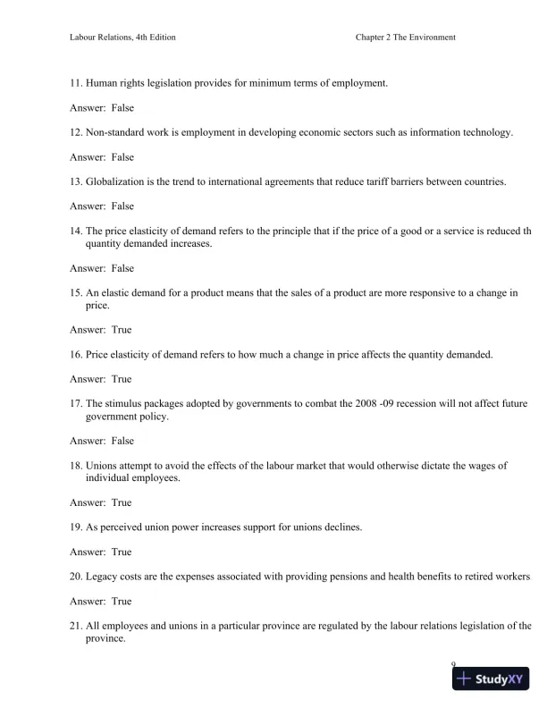 Labour Relations 4th Edition Test Bank - Page 10 preview image