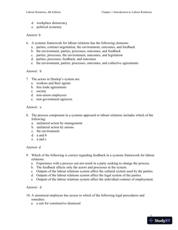 Labour Relations 4th Edition Test Bank - Page 6 preview image