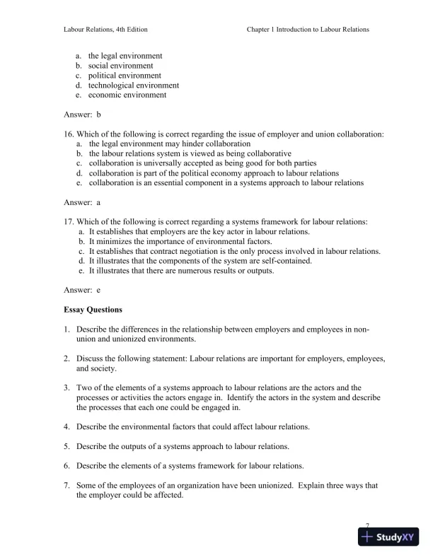 Labour Relations 4th Edition Test Bank - Page 8 preview image