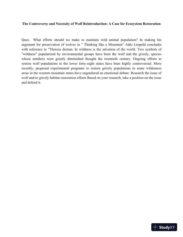 The Controversy And Necessity Of Wolf Reintroduction: A Case For Ecosystem Restoration - Page 1 preview image