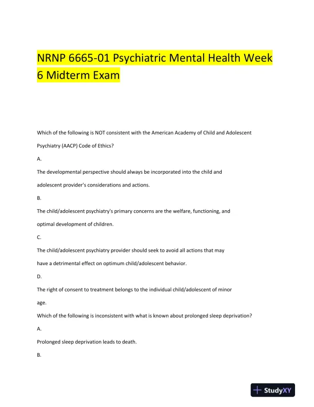 2022-2023 NRNP6665 Pshychology Mid Term Exam Week 6 With Answers (26 Solved Questions) - Page 3 preview image