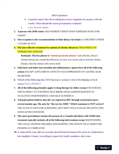 NR603 Health Assessment APEA Predictor Exam Review Questions Week 4 With Answers (620 Solved Questions) - Page 1 preview image