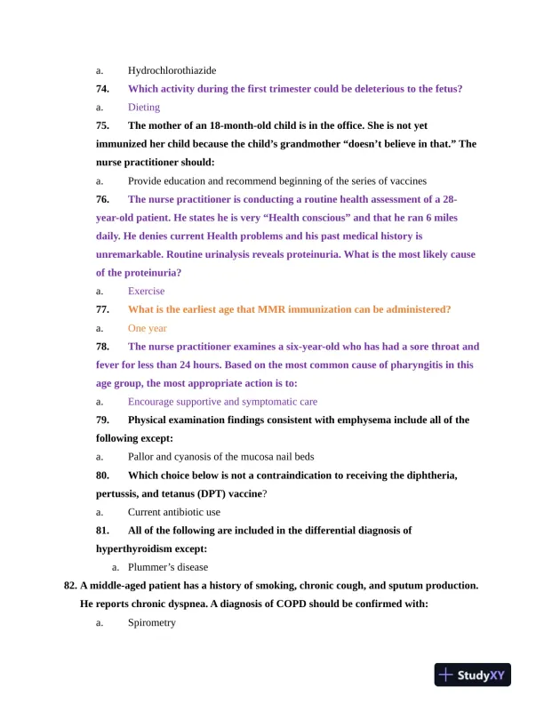 NR603 Health Assessment APEA Predictor Exam Review Questions Week 4 With Answers (620 Solved Questions) - Page 10 preview image