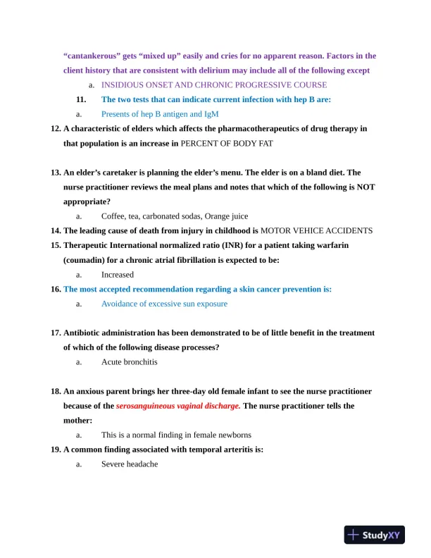 NR603 Health Assessment APEA Predictor Exam Review Questions Week 4 With Answers (620 Solved Questions) - Page 3 preview image