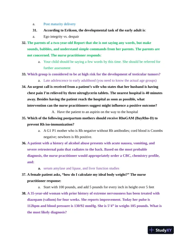 NR603 Health Assessment APEA Predictor Exam Review Questions Week 4 With Answers (620 Solved Questions) - Page 5 preview image