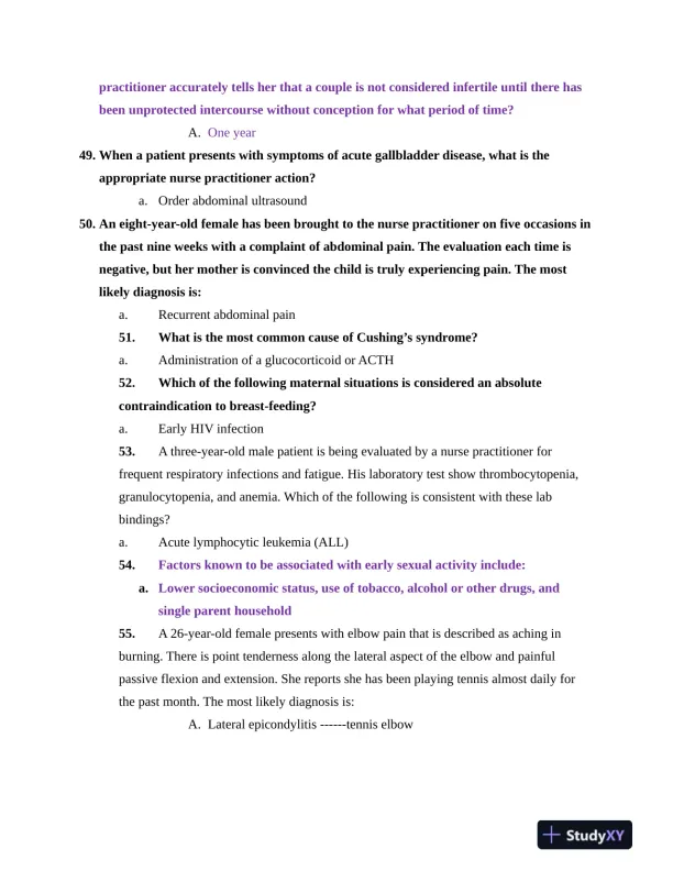 NR603 Health Assessment APEA Predictor Exam Review Questions Week 4 With Answers (620 Solved Questions) - Page 7 preview image