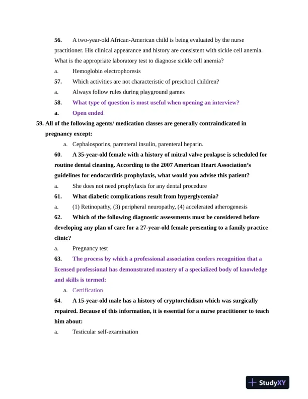 NR603 Health Assessment APEA Predictor Exam Review Questions Week 4 With Answers (620 Solved Questions) - Page 8 preview image