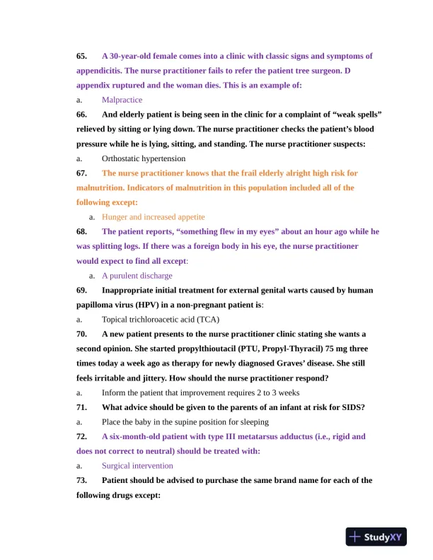 NR603 Health Assessment APEA Predictor Exam Review Questions Week 4 With Answers (620 Solved Questions) - Page 9 preview image