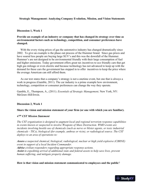 Strategic Management: Analyzing Company Evolution, Mission, and Vision Statements - Page 1 preview image