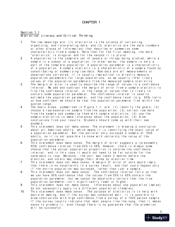 Solution Manual for Statistical Reasoning for Everyday Life, 5th Edition - Page 4 preview image