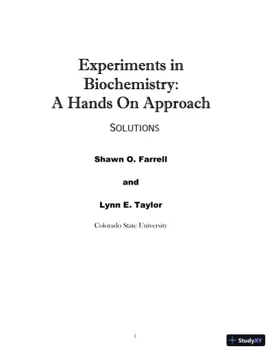 Solution Manual For Experiments in Biochemistry: A Hands-on Approach, 2nd Edition - Page 1 preview image