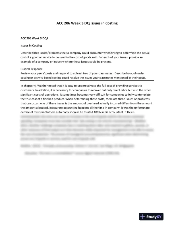 ACC 206 Week 3 DQ Issues in Costing - Page 1 preview image