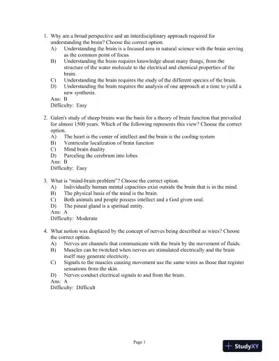 Test Bank For Neuroscience: Exploring the Brain, 3rd Edition - Page 1 preview image