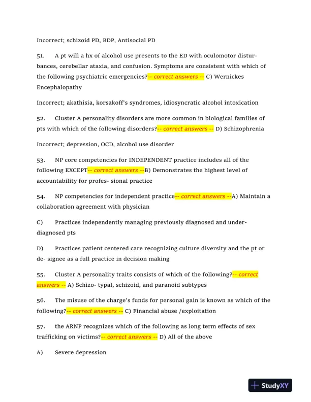 2024 NRNP6665 Mental Health Midterm Exam With Answers (409 Solved Questions) - Page 10 preview image
