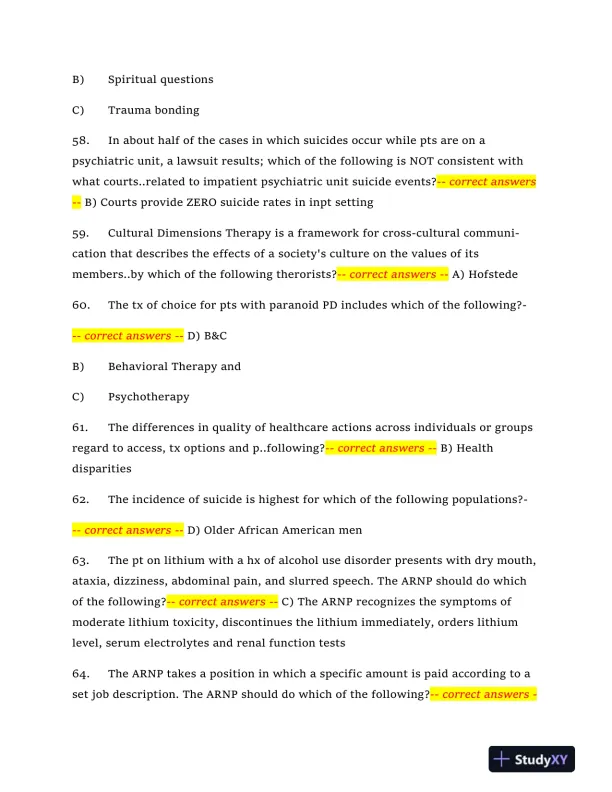 2024 NRNP6665 Mental Health Midterm Exam With Answers (409 Solved Questions) - Page 11 preview image