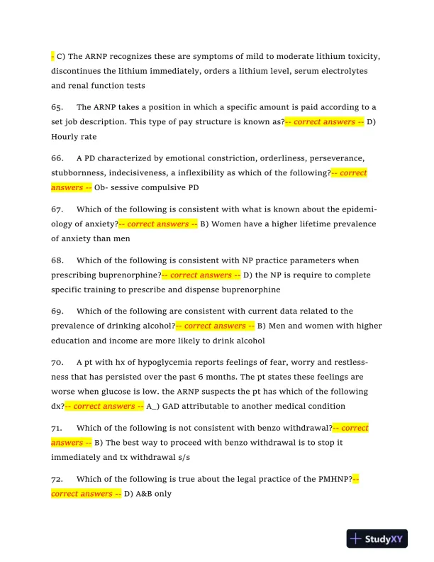 2024 NRNP6665 Mental Health Midterm Exam With Answers (409 Solved Questions) - Page 12 preview image