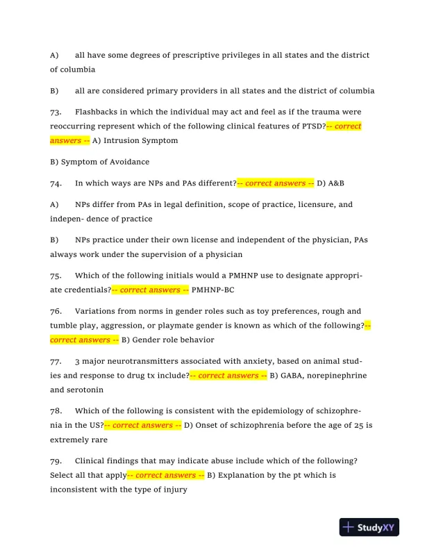 2024 NRNP6665 Mental Health Midterm Exam With Answers (409 Solved Questions) - Page 13 preview image