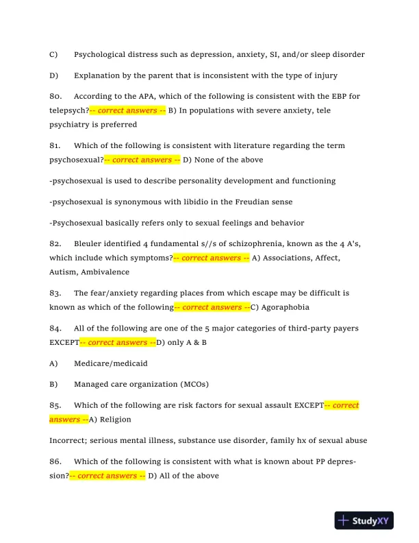2024 NRNP6665 Mental Health Midterm Exam With Answers (409 Solved Questions) - Page 14 preview image