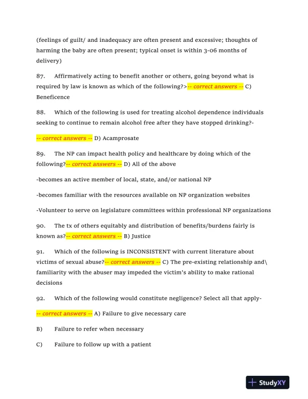 2024 NRNP6665 Mental Health Midterm Exam With Answers (409 Solved Questions) - Page 15 preview image
