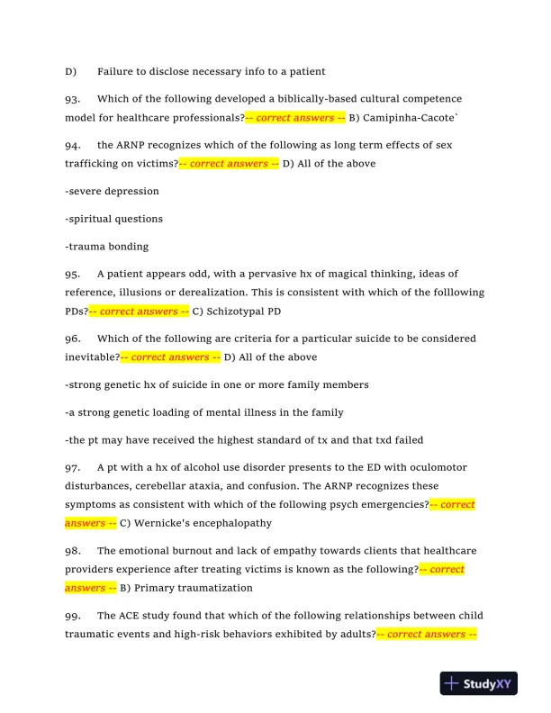 2024 NRNP6665 Mental Health Midterm Exam With Answers (409 Solved Questions) - Page 16 preview image