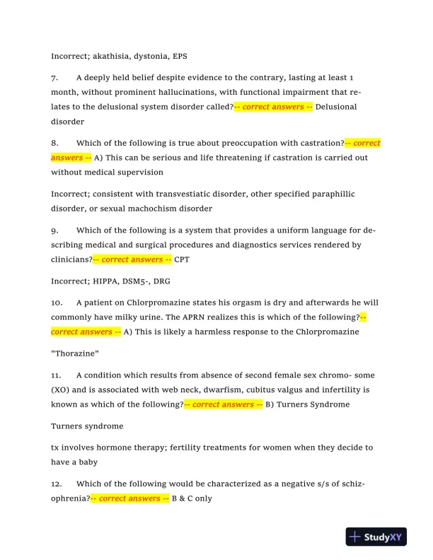 2024 NRNP6665 Mental Health Midterm Exam With Answers (409 Solved Questions) - Page 3 preview image