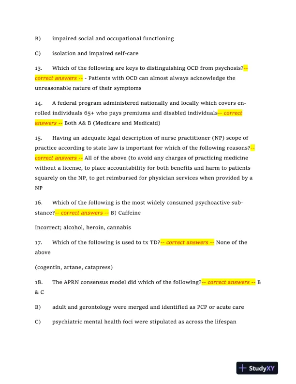 2024 NRNP6665 Mental Health Midterm Exam With Answers (409 Solved Questions) - Page 4 preview image