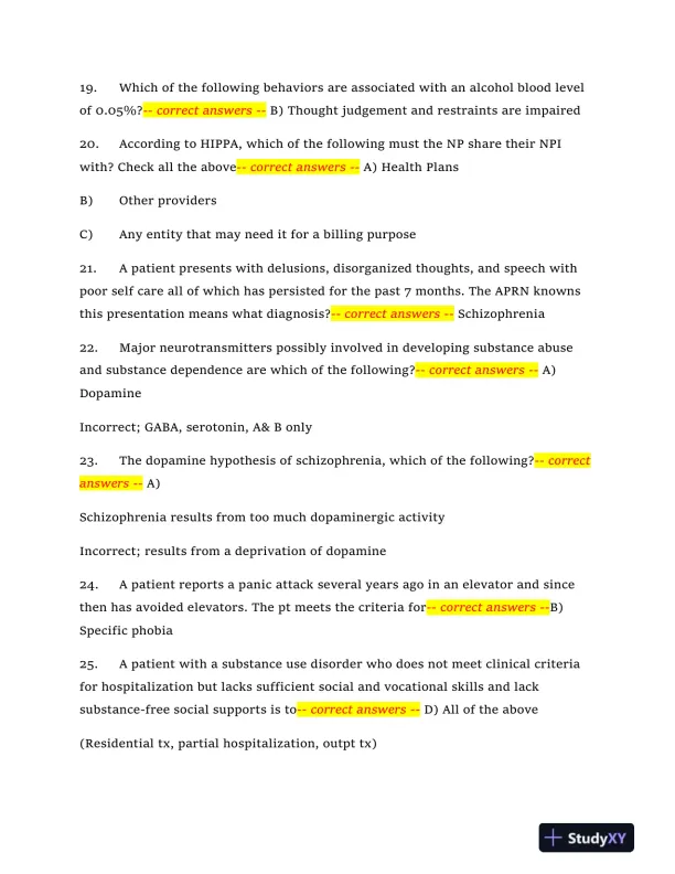 2024 NRNP6665 Mental Health Midterm Exam With Answers (409 Solved Questions) - Page 5 preview image