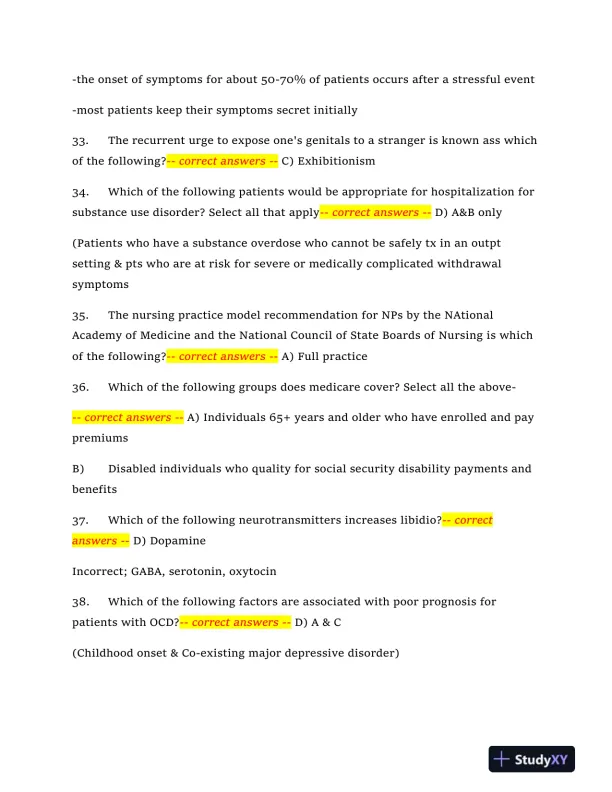 2024 NRNP6665 Mental Health Midterm Exam With Answers (409 Solved Questions) - Page 7 preview image