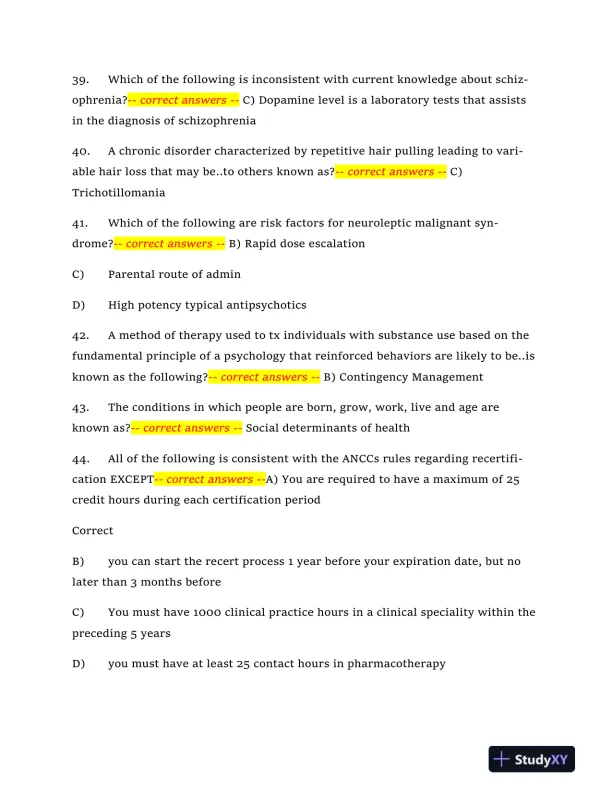 2024 NRNP6665 Mental Health Midterm Exam With Answers (409 Solved Questions) - Page 8 preview image