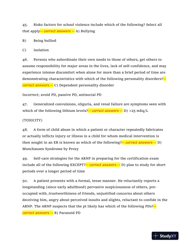 2024 NRNP6665 Mental Health Midterm Exam With Answers (409 Solved Questions) - Page 9 preview image