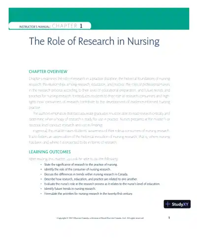 Nursing Research In Canada: Methods, Critical Appraisal, And Utilization, 3rd Canadian Edition Lecture Notes - Page 1 preview image