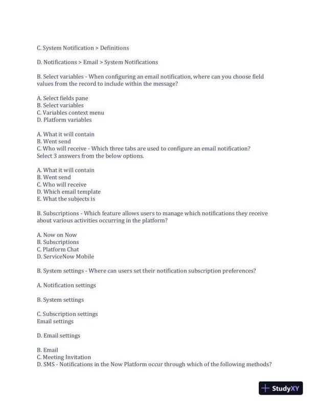 CSA Service Now Preparation Practice Exam with Answers (170 Solved Questions) - Page 10 preview image