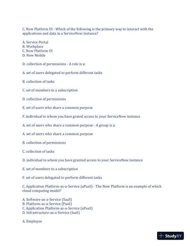 CSA Service Now Preparation Practice Exam with Answers (170 Solved Questions) - Page 3 preview image