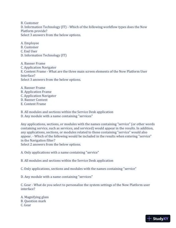 CSA Service Now Preparation Practice Exam with Answers (170 Solved Questions) - Page 4 preview image