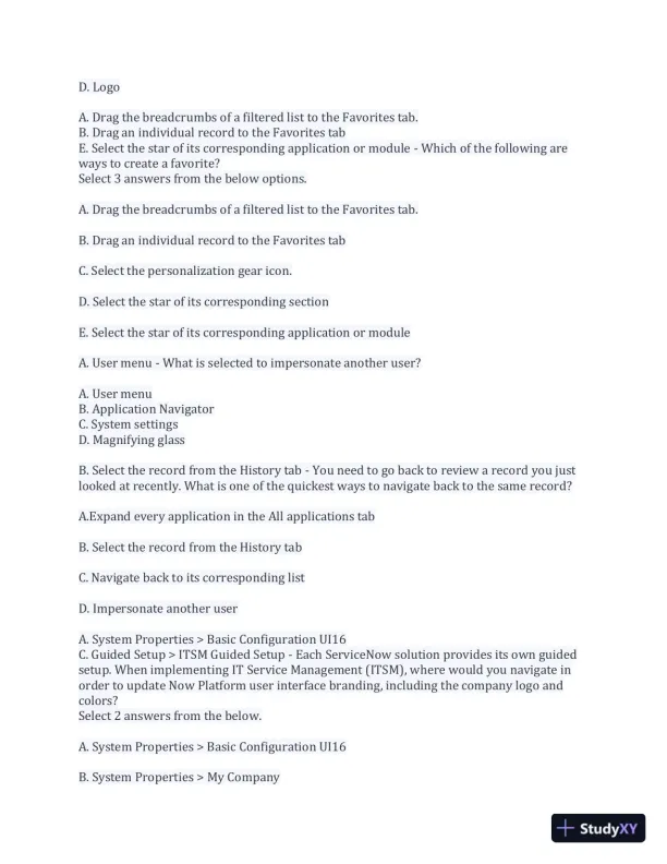 CSA Service Now Preparation Practice Exam with Answers (170 Solved Questions) - Page 5 preview image