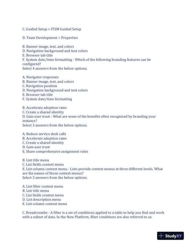 CSA Service Now Preparation Practice Exam with Answers (170 Solved Questions) - Page 6 preview image