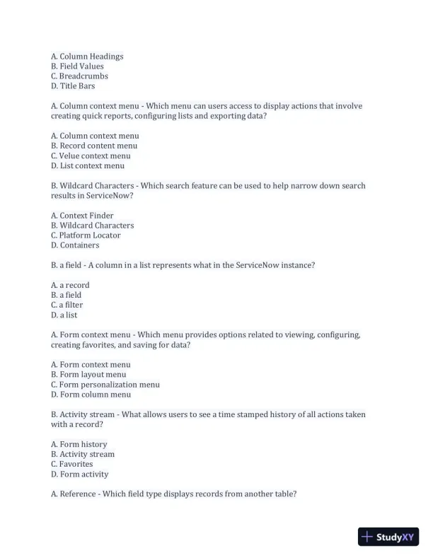 CSA Service Now Preparation Practice Exam with Answers (170 Solved Questions) - Page 7 preview image