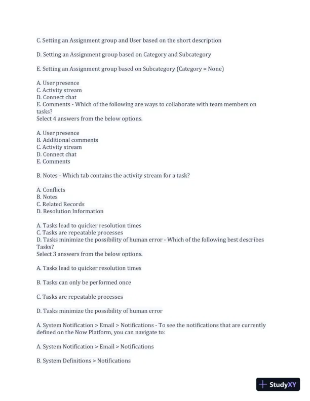 CSA Service Now Preparation Practice Exam with Answers (170 Solved Questions) - Page 9 preview image