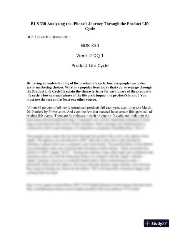 BUS 330 Analyzing the iPhone's Journey Through the Product Life Cycle - Page 1 preview image