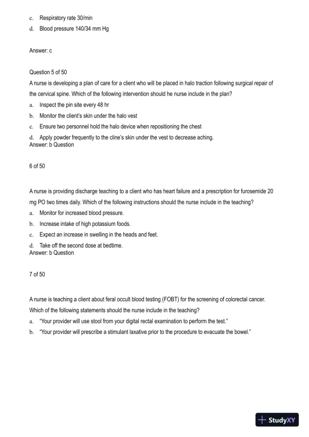 Adult Medical Surgical Assessment 2 Practice Exam with Answers (50 Solved Questions) - Page 3 preview image