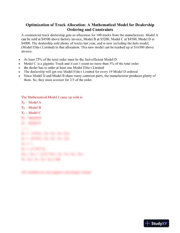 Optimization of Truck Allocation: A Mathematical Model for Dealership Ordering and Constraints - Page 1 preview image