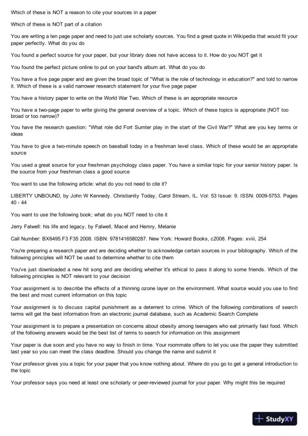 Liberty University INFT 101 Information Literacy Pre Test Complete Solution Correct Answer Key - Page 3 preview image