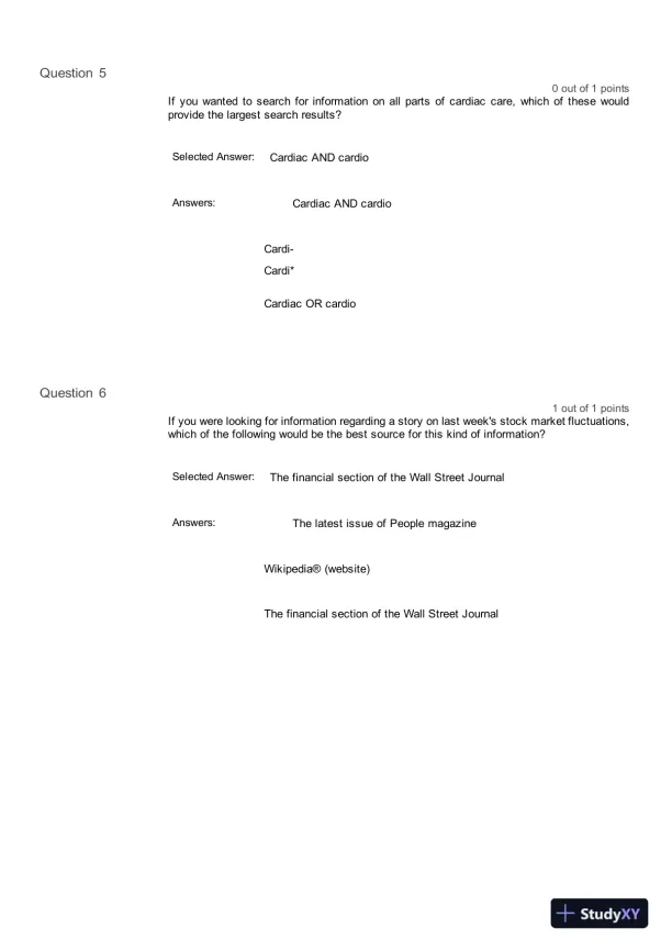 Liberty University INFT 101 Information Literacy Pre Test Complete Solution Correct Answer Key - Page 5 preview image