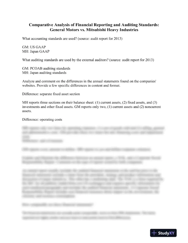 Comparative Analysis of Financial Reporting and Auditing Standards: General Motors vs. Mitsubishi Heavy Industries - Page 1 preview image