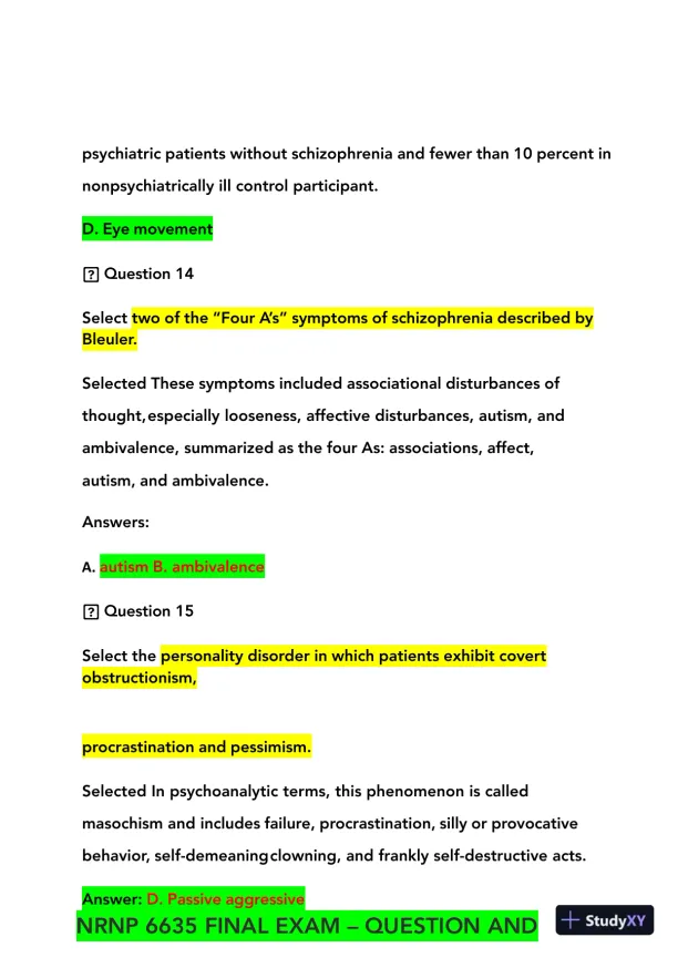 2023-2024 NRNP6635 Psychopathology Final Real Exam With Answers (210 Solved Questions) - Page 10 preview image