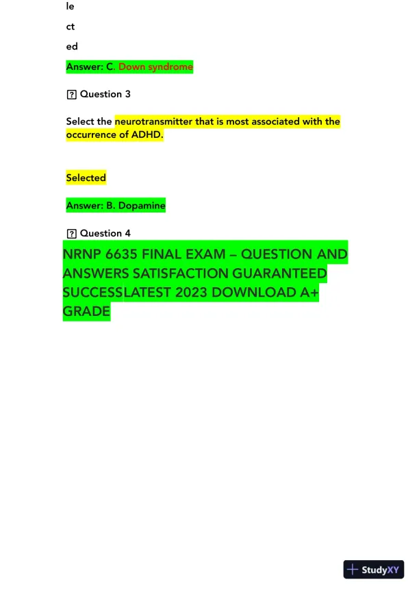 2023-2024 NRNP6635 Psychopathology Final Real Exam With Answers (210 Solved Questions) - Page 4 preview image
