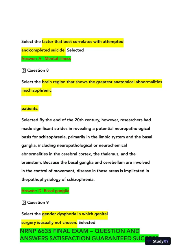 2023-2024 NRNP6635 Psychopathology Final Real Exam With Answers (210 Solved Questions) - Page 6 preview image