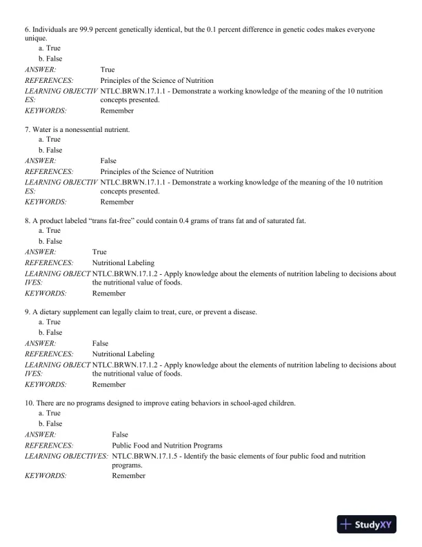 Nutrition Through the Life Cycle 6th Edition Test Bank - Page 3 preview image