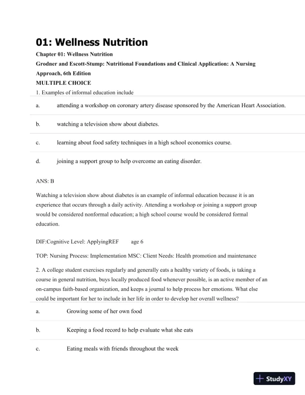 Test Bank For Nutritional Foundations And Clinical Applications: A Nursing Approach, 6th Edition - Page 1 preview image